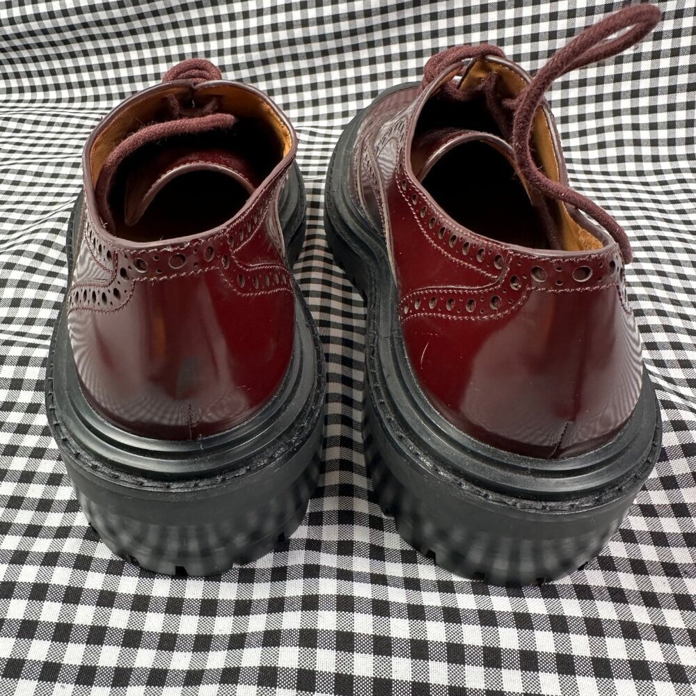 Tory Burch Burgundy Leather Lug Sole Brogues - Picture 3 of 6